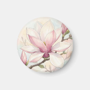 Delicate Roze Magnolia Watercolor Bloei Magneet