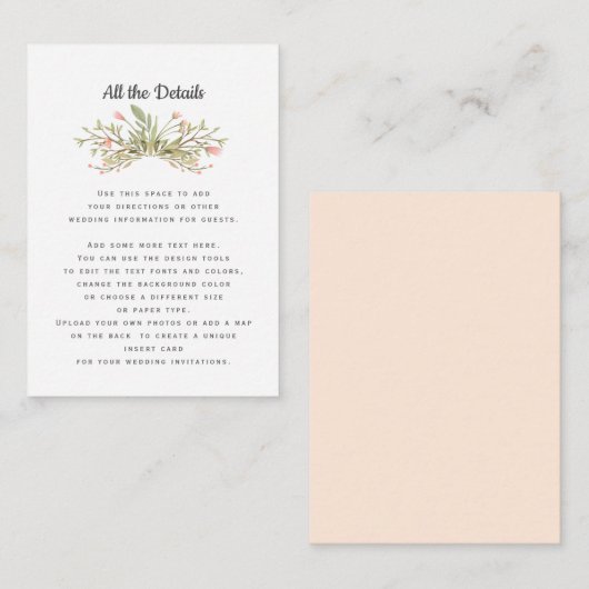 Delicate Roze Meadow BRUILOFT Details Routebeschri Informatiekaartje (Voorkant / Achterkant)