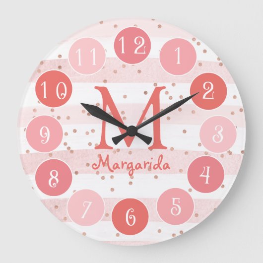 Delicate roze monogram - Kind Grote Klok (Voorkant)