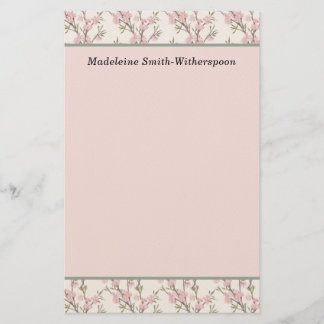 Delicate Roze Roosknoppen Bloemige Monogram Naam Briefpapier