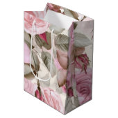 Delicate Roze Rozen Vintage Medium Cadeauzakje (Voorkant Gekanteld)