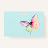 Delicate roze vlinder in pastel regenboog kleuren badge (Achterkant)