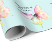 Delicate roze vlinder in pastel regenboog kleuren cadeaupapier (Rol Hoek)