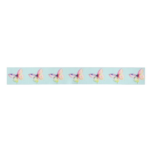 Delicate roze vlinder in pastel regenboog kleuren grosgrain lint (Voorkant)