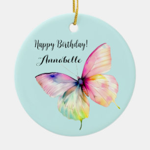 Delicate roze vlinder in pastel regenboog kleuren keramisch ornament