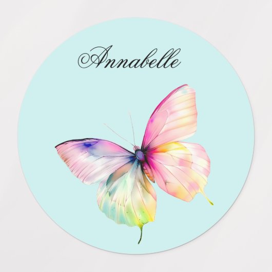 Delicate roze vlinder in pastel regenboog kleuren labels (Design 1)