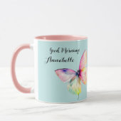 Delicate roze vlinder in pastel regenboog kleuren mok (Links)