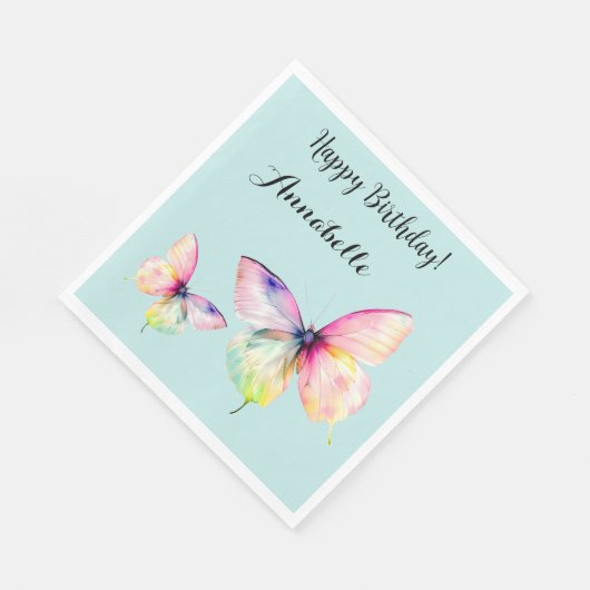 Delicate roze vlinder in pastel regenboog kleuren servet (Hoek)