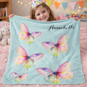 Delicate roze vlinder in pastel regenboog kleuren sherpa deken