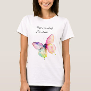 Delicate roze vlinder in pastel regenboog kleuren t-shirt