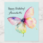 Delicate roze vlinder in pastel regenboog kleuren wijn etiket (Enkel label)