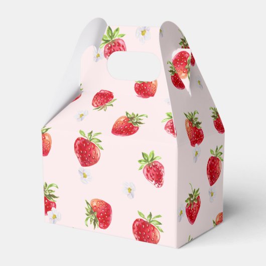 Delicate Roze Waterverf Aardbei Eerste Verjaardag Bedankdoosjes (Achterkant)