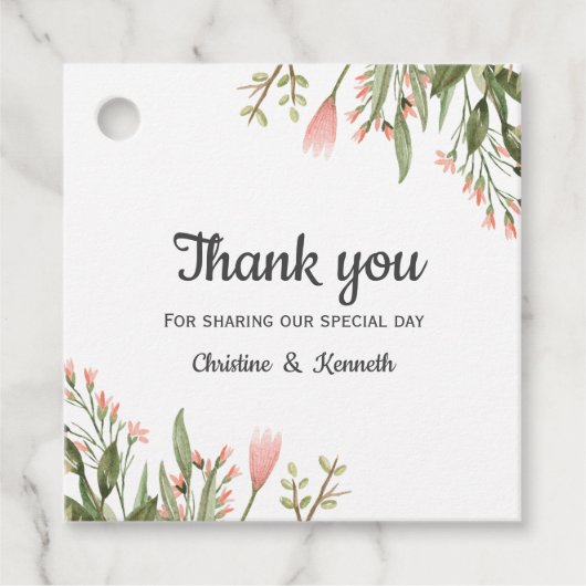 Delicate Roze wilde bloemen dank u bruiloft Bedankjes Labels (Voorkant)