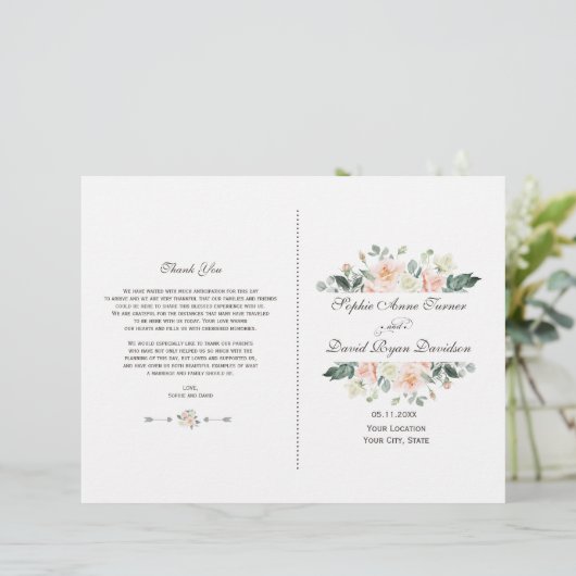 Delicate Roze Witte Crème Bloemen Huwelijksprogram (Staand voorkant)