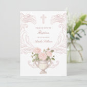 Delicate Rozen Kader Doop Uitnodiging (Staand voorkant)