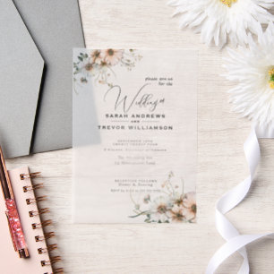 Delicate Rustic Boho Waterverf Wildflowers Vellum Uitnodigingen