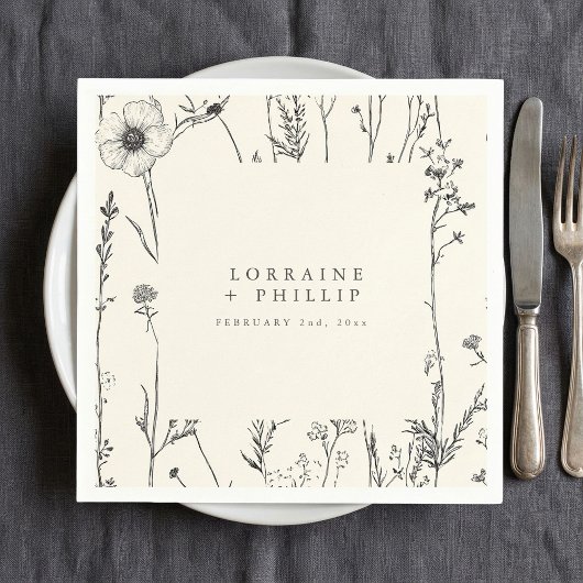 Delicate rustieke wilde bloemen bruiloft servet