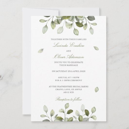 Delicate Sage Eucalyptus Wedding Invitation (Devant)