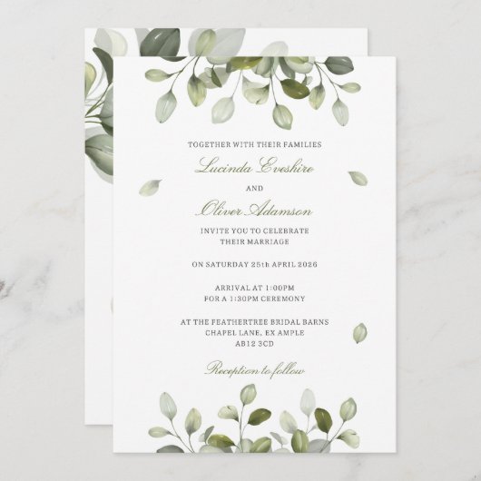 Delicate Sage Eucalyptus Wedding Invitation (Devant / Derrière)