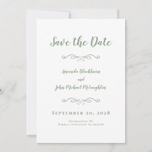 Delicate Sage Green Script Romantic Calligraphy Save The Date