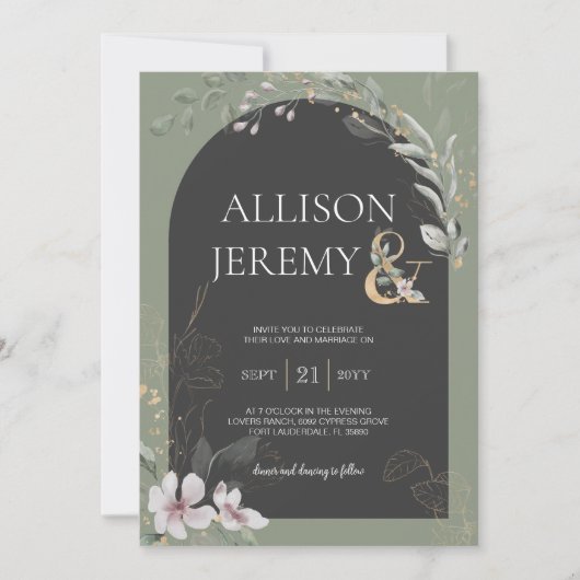 Delicate SageGreen Botanische Bloemen Bruiloft Uit Kaart (Voorkant)