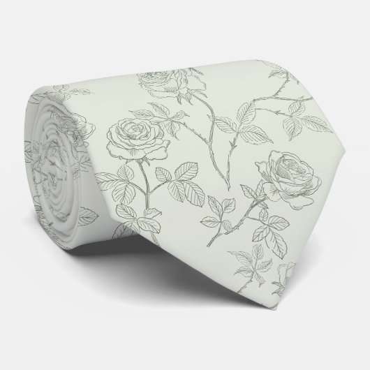 Delicate saliegroene rozen stropdas (Opgerold)