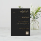 Delicate Script Zwart en Goud Bruiloft Details Informatiekaartje (Staand voorkant)