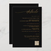 Delicate Script Zwart en Goud Bruiloft Details Informatiekaartje (Voorkant / Achterkant)