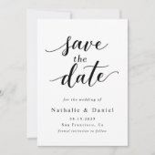 Delicate Script Zwart-wit QR Code Wedding Save The Date (Voorkant)
