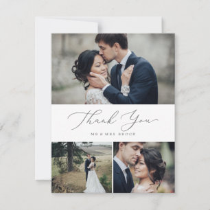 Delicate Silver Calligraphy 3 Photo Collage Bedankkaart