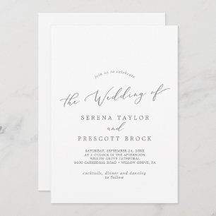 Delicate Silver Calligraphy Monogram Back Wedding Kaart