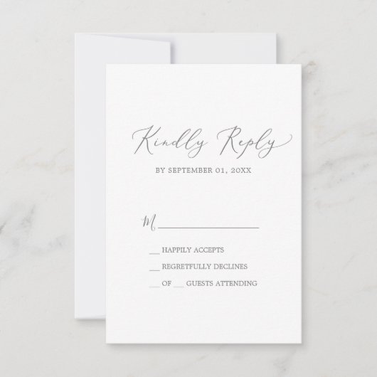 Delicate Silver Calligraphy Simple RSVP Card Kaartje (Voorkant)