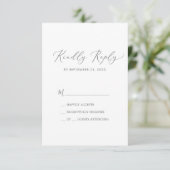 Delicate Silver Calligraphy Simple RSVP Card Kaartje (Staand voorkant)