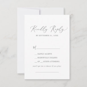Delicate Silver Calligraphy Song Request RSVP Card Kaartje