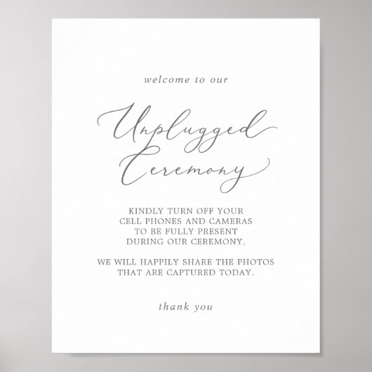 Delicate Silver Calligraphy Unplugged Ceremony Poster (Voorkant)