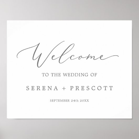 Delicate Silver Calligraphy Weddenschap Welcome Poster (Voorkant)