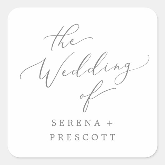 Delicate Silver Calligraphy Wedding Envelope-zegel Vierkante Sticker (Voorkant)