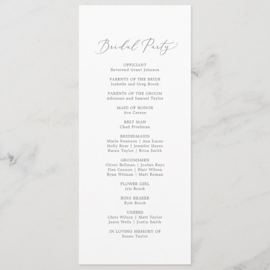 Delicate Silver Calligraphy Wedding Programme Programma (Achterkant)
