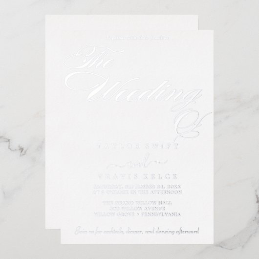 Delicate Silver Foil Calligrafie | De bruiloft van Folie Uitnodiging (Voorkant / Achterkant)