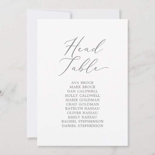 Delicate Silver Head Table Seating Chart Kaart (Achterkant)