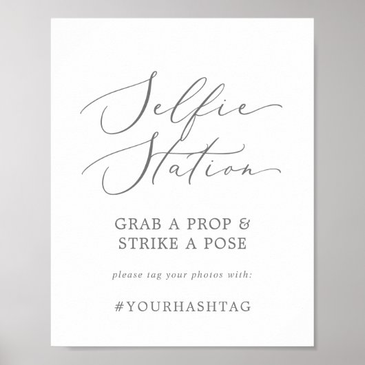 Delicate Silver Selfie-station Wedding Hashtag Poster (Voorkant)