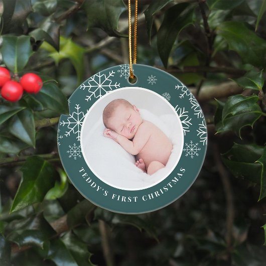 Delicate sneeuw | Eerste kerstfoto baby's Keramisch Ornament