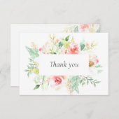 Delicate Soft Pink Flowers Greenery Wedding Bedankkaart (Voorkant / Achterkant)