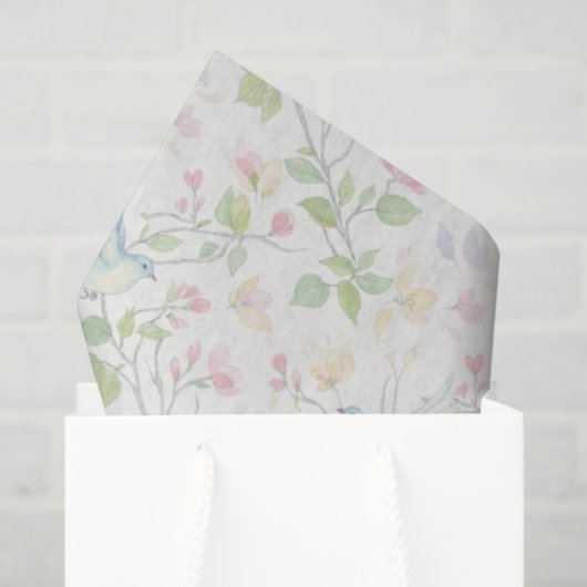 Delicate Spring Bird Custom - Floral Wrapping Tissuepapier (Cadeauzakje)