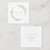 Delicate Spring floral Wreath roze en Green Vierkante Visitekaartje (Voorkant / Achterkant)