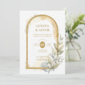 Delicate Spring Green & Beige Floral Arch Wedding Kaart (Staand voorkant)