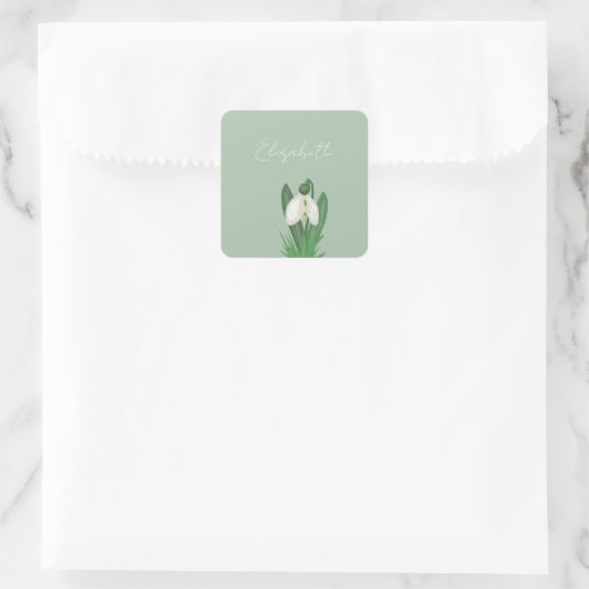Delicate Spring Snowdrop Flower  Vierkante Sticker (Tas)