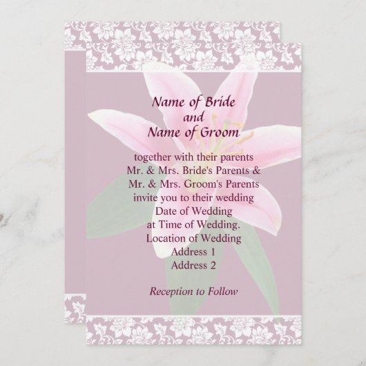 Delicate Stargazer Lily Wedding Invitation Set Kaart (Voorkant / Achterkant)