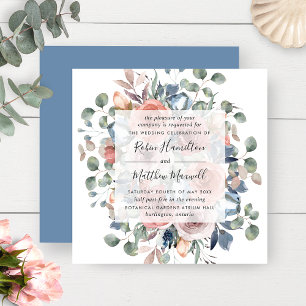 Delicate Stoffig Blauw en groen Bloemen Bruiloft I Kaart
