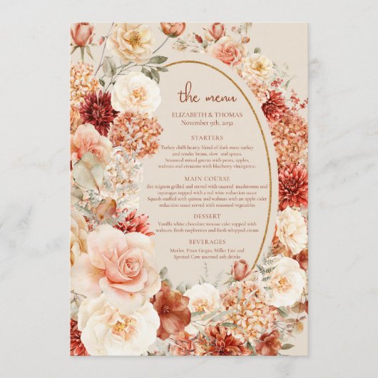 Delicate terracotta blush tan sage bloemenmenu menu (Voorkant)